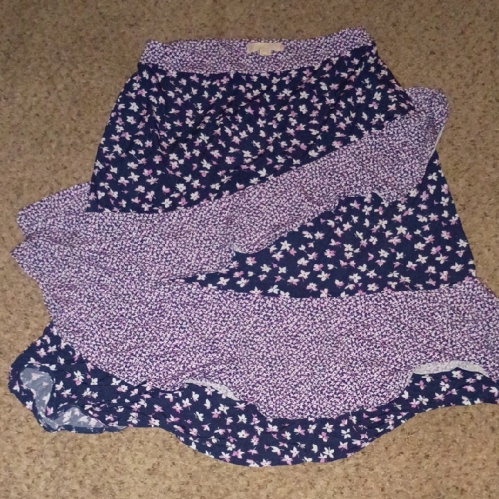 Michael Kors Asymmetrical Floral Skirt in Navy and Purple